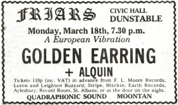 Golden Earring concert promotion Dunstable (UK) July 18, 1974